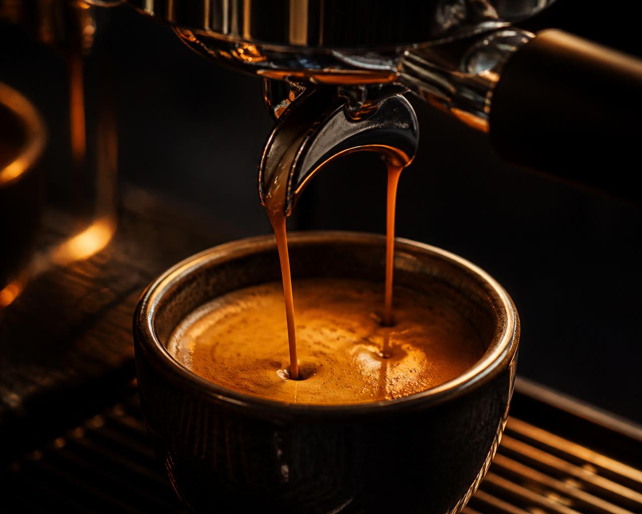 Espresso sendo extraído com crema dourada
